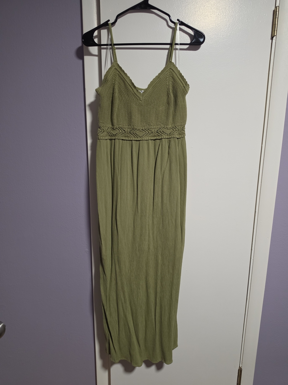 No Boundaries Olive Green Knit-Bodice Maxi Dress